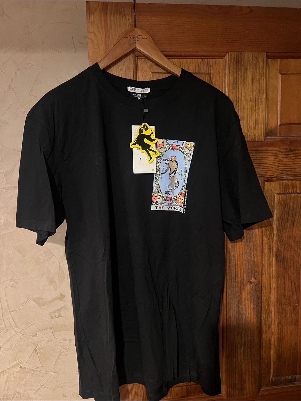 Zara Black Graphic Tee with Tarot 'The World' Print